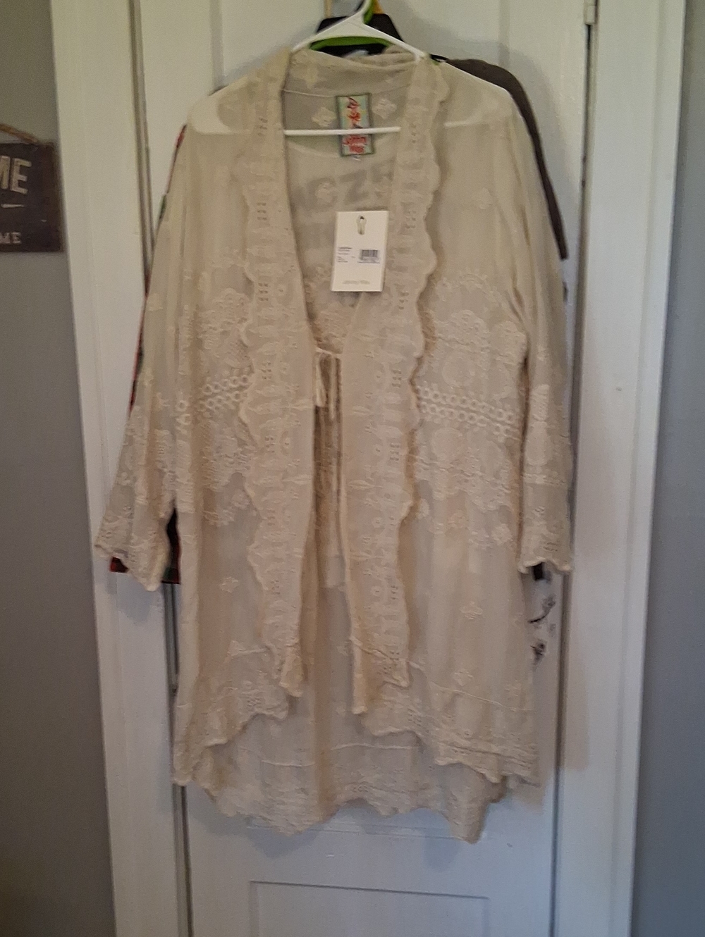 Johnny Was Cream Embroidered Sheer Robe